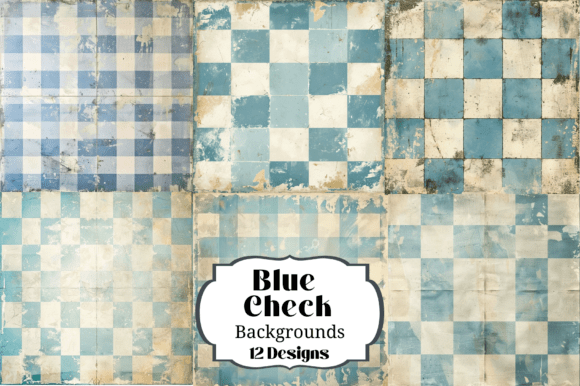 12 Blue Check Gingham Backgrounds for Scrapbooking and Crafts