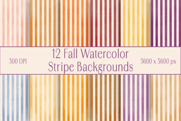 12 Fall Watercolor Stripe Backgrounds for Autumn Projects