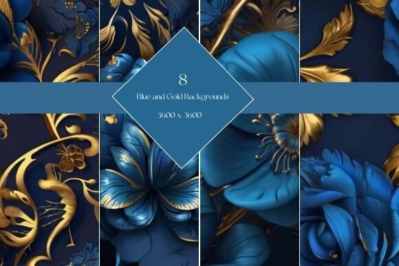 Blue and Gold Seamless Backgrounds for Creative Projects