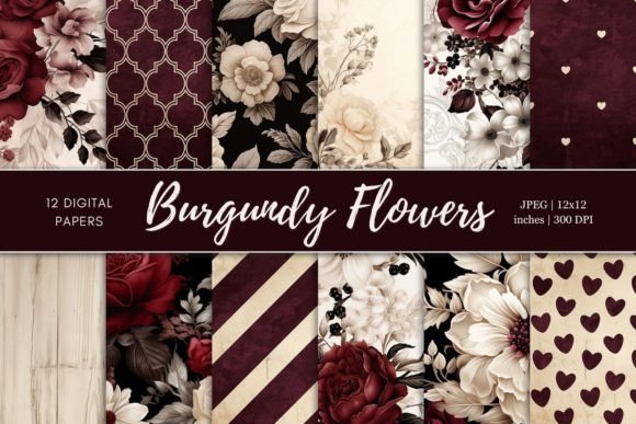 Burgundy Flowers Digital Backgrounds: A Designer's Rich Palette