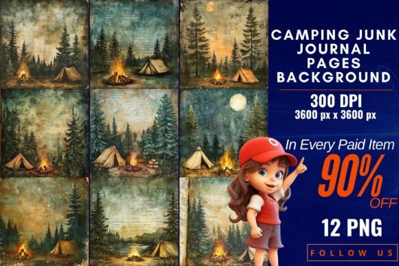 Camping Junk Journal Backgrounds: Rustic Digital Paper for Crafters