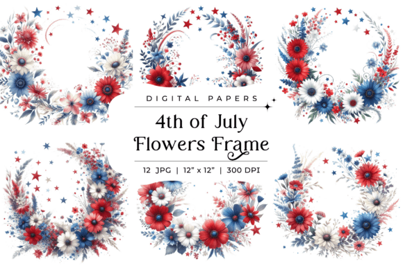 Celebrate with 4th of July Flowers Frame Backgrounds