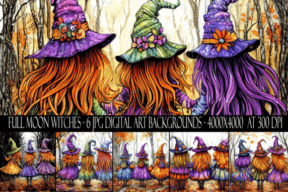 Three Little Witches Backgrounds: Enchanting Digital Art Paper Collection